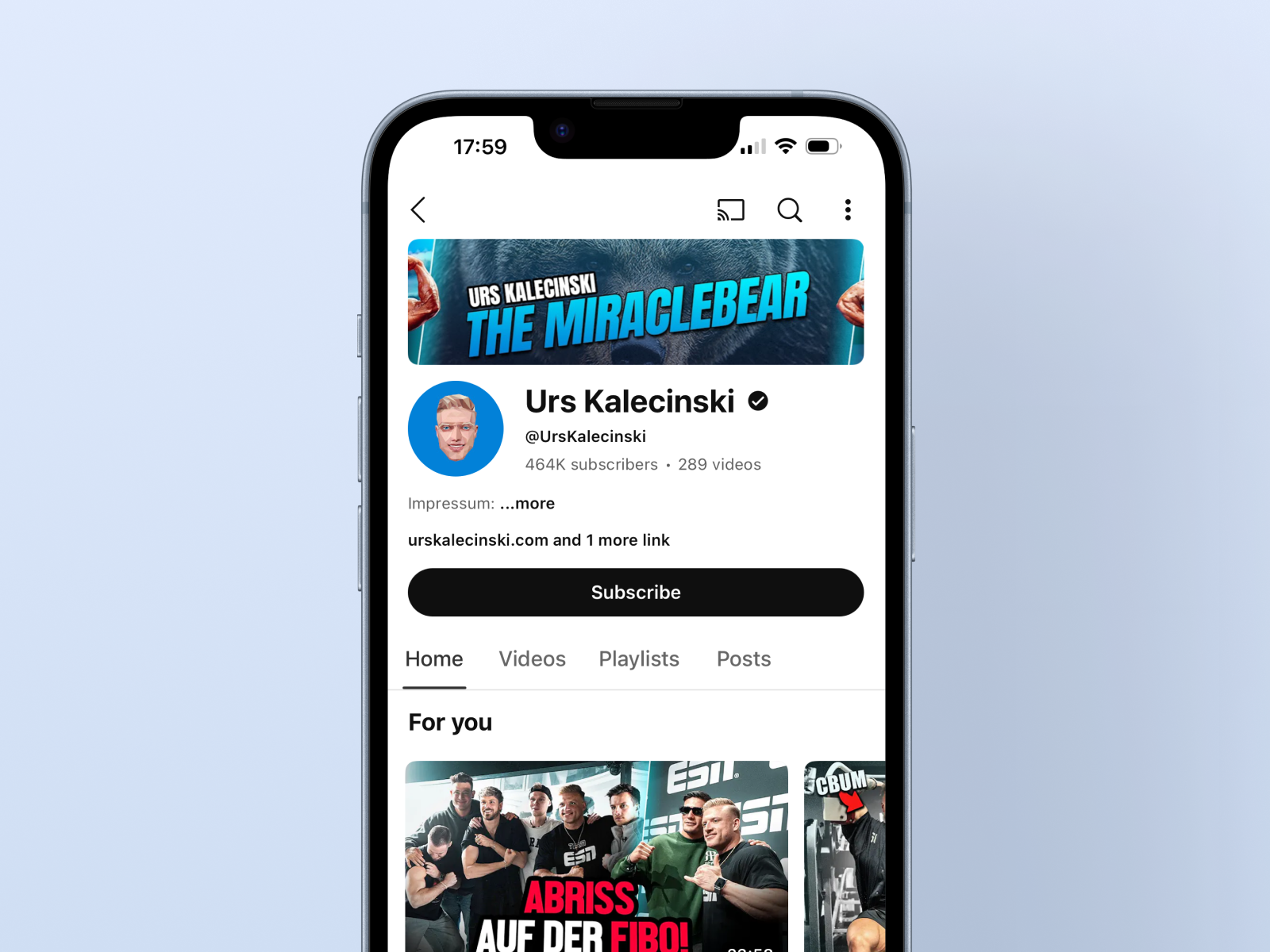 YouTube-Kanal von Urs Kalecinski mit Bodybuilding-Workouts, Muskelaufbau Tipps und Einblicken in die Wettkampfvorbereitung eines IFBB-Athleten